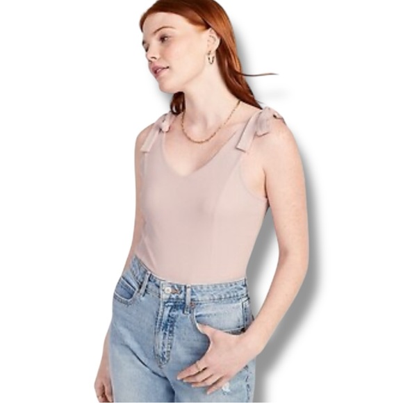 Old Navy NWOT Cotton Baby Pink V-neck and Back Tie Straps One Piece Bodysuit - Picture 1 of 16